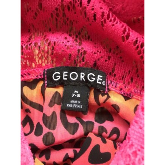 George Leopard Print Hearts Button Front Lace Ruffle Top Girl's Size Med. Pink - Picture 3 of 8